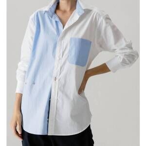 NEW CISSA men's color block shirt in optic white/garcon blue